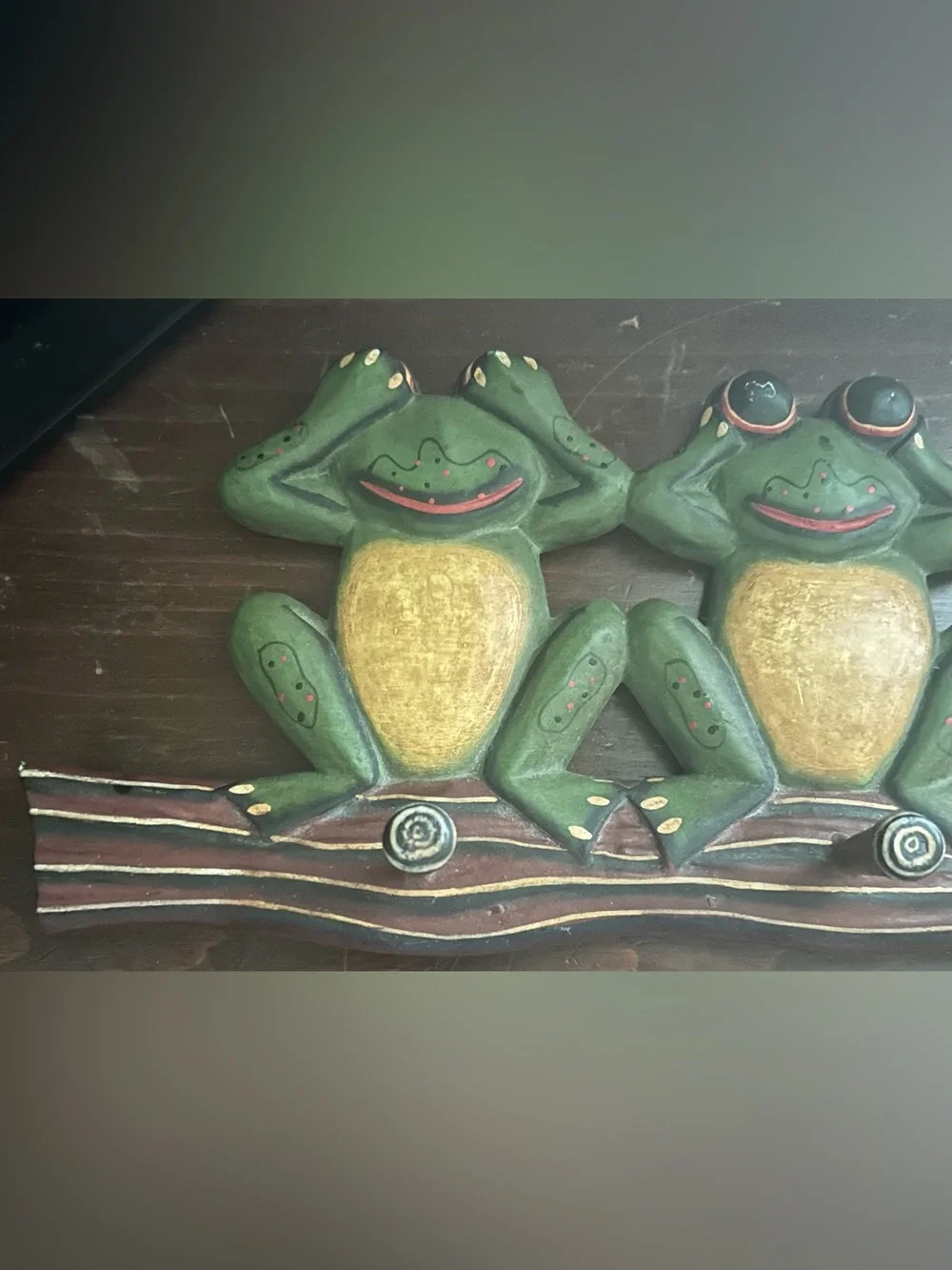Source Unknown Green Frog Trio Wall Shelf Decor